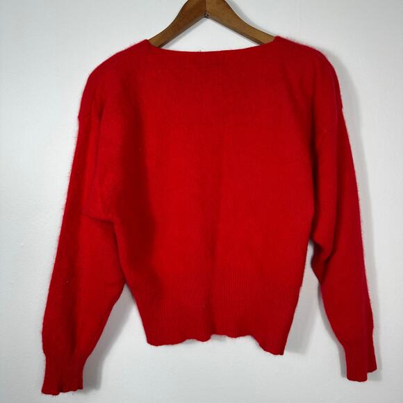 Vintage Charles Julian Red V-Neck Sweater S Lambswool Angora Blend Hong Kong - Picture 11 of 12